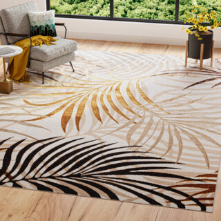 Vloerkleed Golden Creme Bruin Goudkleur Bladeren