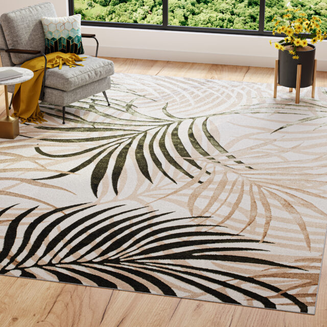Vloerkleed Golden Creme Beige Groen Bladeren