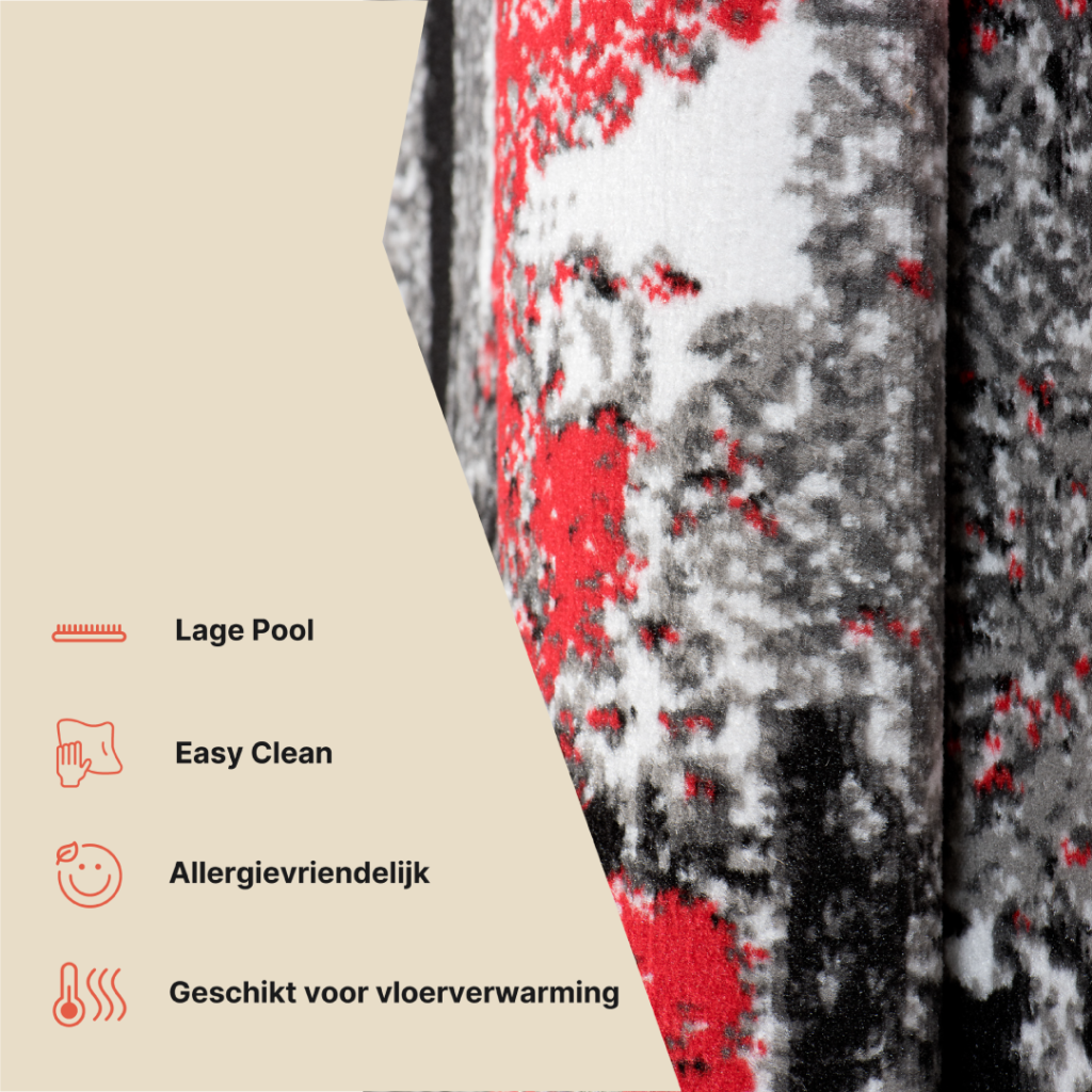 Vloerkleed Maya Grijs Rood Gewreven