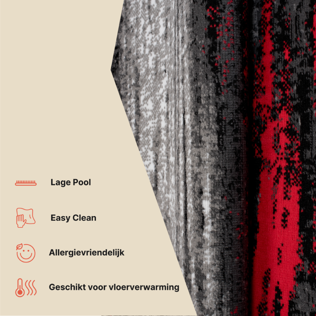 Vloerkleed Maya Grijs Rood Abstract